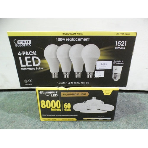 3361 - Feit A60 100W Bt 4Pk Dimmable Bulb And Luminus Led Multipurpose Light      (244-102,112)  * This Lot... 