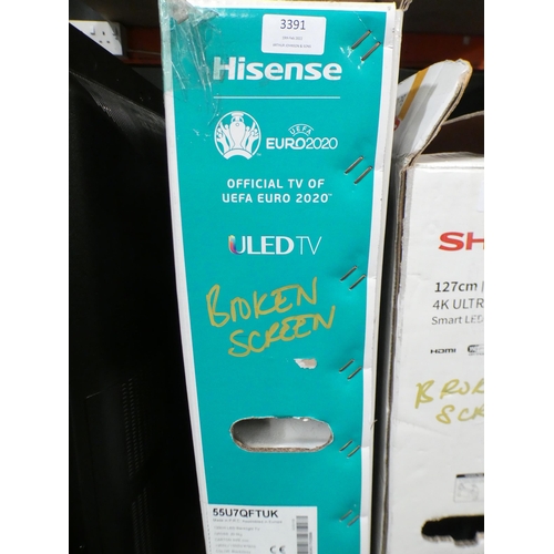 3391 - Hisense 55  55U7Qftuk 4K Qled Tv 2020 (Broken Screen), Original Rrp £449.99 + Vat   (244-430)  * Thi... 