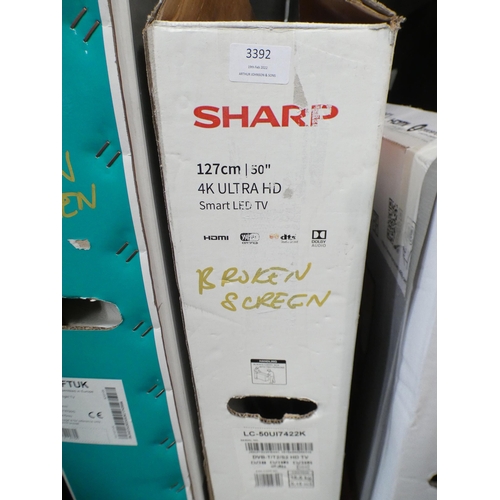 3392 - Sharp 50  4K Uhd Tv Lc-50Ui7422K (Broken Screen), Original Rrp £299.99 + Vat     (244-429)  * This L... 