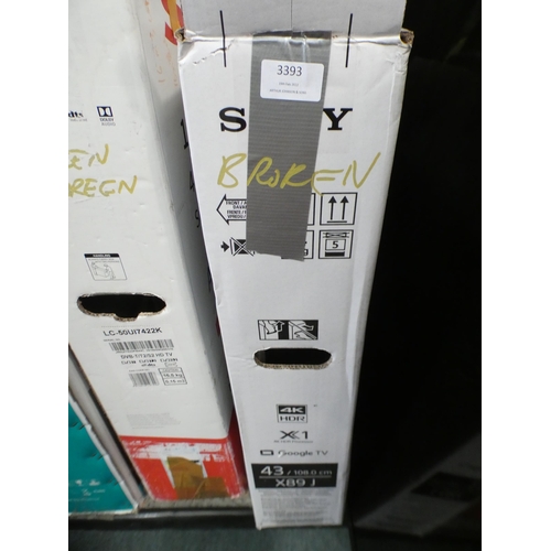 3393 - Sony 43  Kd43X89Ju 4K Uhd Tv 2021 (Broken Screen), Original Rrp £649.99 + Vat       (244-433)  * Thi... 