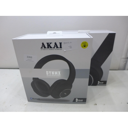 2263 - 2 Pairs of Akai headphones - unused - W boxed