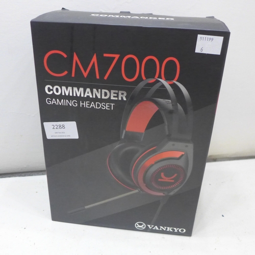 2288 - Commander red gaming head set with multi platform compatibility - unused & sealed