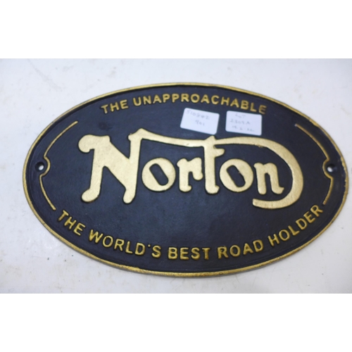 2309a - Cast metal black & gold Norton motorcycles plaque