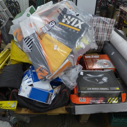 2408 - Large qty. of assorted car parts - timing, belts, discs, air filters, etc.