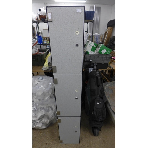 2450 - 3 Door wooden locker - no keys