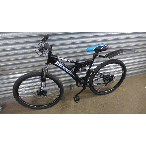 2464 - Boss Stealth full suspension twin disc Shimano equipped, black & blue gent's MTB - ex display