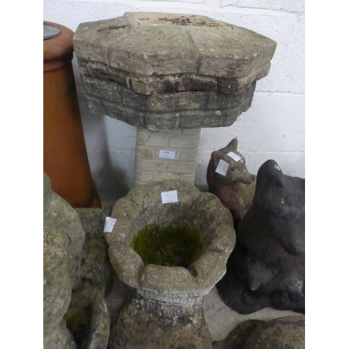 2484 - Concrete boot planter & concrete bird bath with extra bird bath top