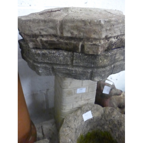 2484 - Concrete boot planter & concrete bird bath with extra bird bath top