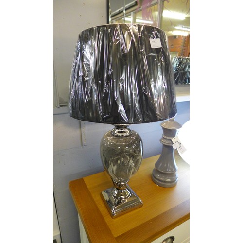 1317 - A black marble effect urn table lamp with black shade, H 62cms (LT057M28)   #