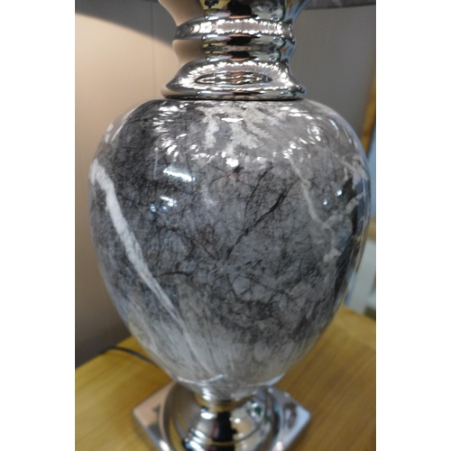 1377 - A black marble effect urn table lamp with black shade, H 77cms (LT057L42)   #