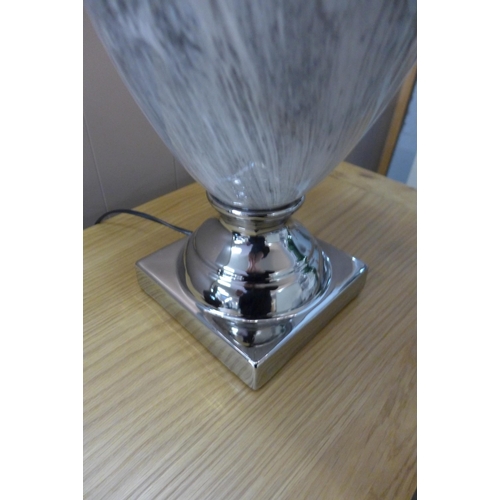 1377 - A black marble effect urn table lamp with black shade, H 77cms (LT057L42)   #