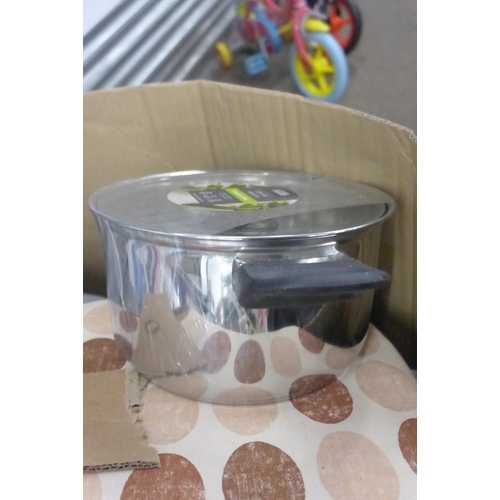 2494 - Pallet of misc. household items Brita water filter, Mothercare travel cot, unused saucepans, Epson p... 