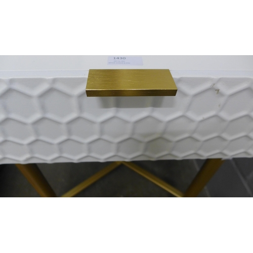 1309 - A white single drawer bedside table with gold legs (marked)