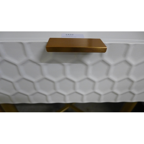 1310 - A white single drawer bedside table with gold legs (marked)