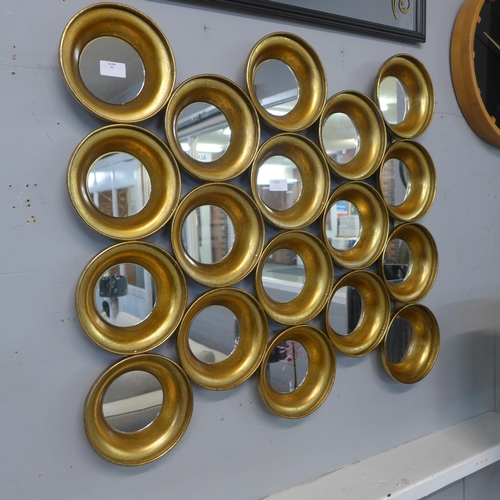 1365 - A wall art display of eighteen circular mirrors, H 76cms x W 68cms (M1084649)   #