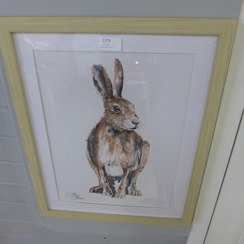 1380 - A Meg Hawkins framed hare print, 50 x 40cms (MH102710)   #