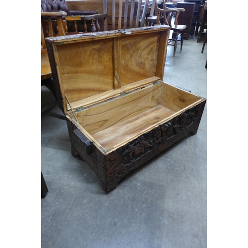 135 - A small eastern carved camphorwood blanket box