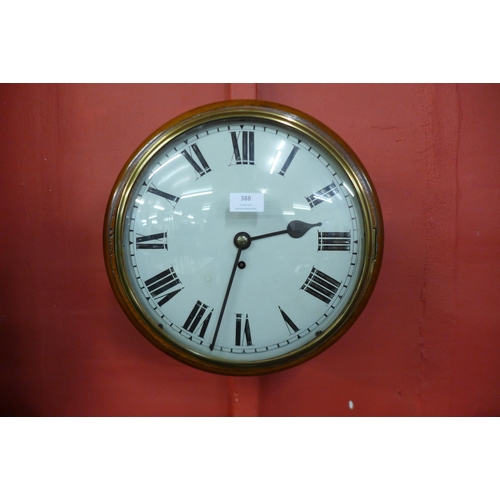 388 - A Victorian mahogany convex fusee wall clock