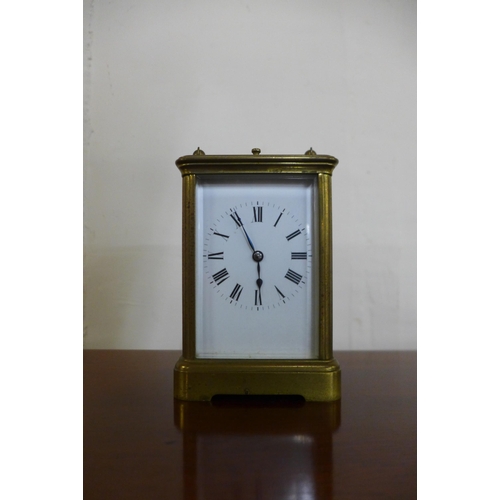 389 - A 19th Century French brass repeater carriage clock