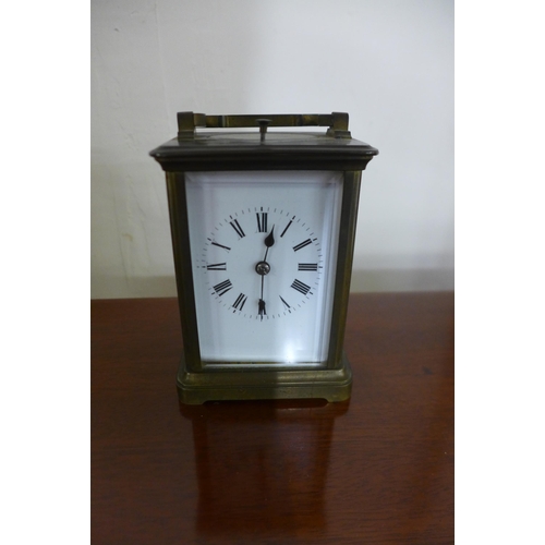 390 - A 19th Century French brass repeater carriage clock