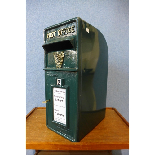 408 - A green painted metal Post Office letter box, with key