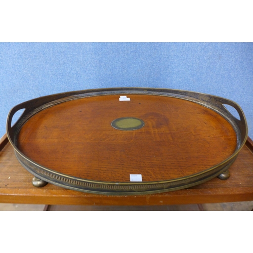 421 - A Victorian oak oval serving tray