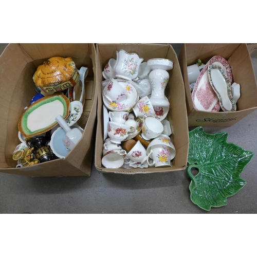 1218 - Three boxes of mixed china, Royal Crown Derby, Tudor, etc. **PLEASE NOTE THIS LOT IS NOT ELIGIBLE FO... 