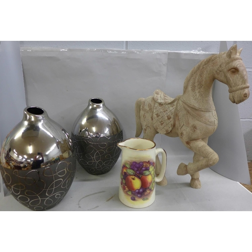 1227 - A model of a horse, two vases and a jug **PLEASE NOTE THIS LOT IS NOT ELIGIBLE FOR POSTING AND PACKI... 