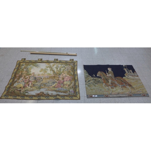 1234 - Two wall tapestries, one with hanging pole