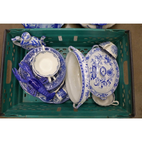 1238 - Two boxes of blue and white pottery **PLEASE NOTE THIS LOT IS NOT ELIGIBLE FOR POSTING AND PACKING**