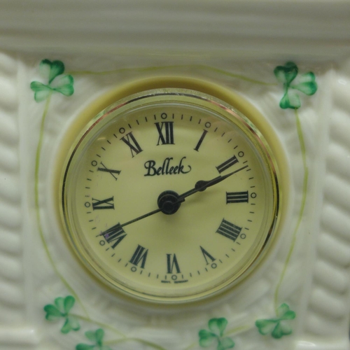 621 - A Belleek clock and one other clock, a/f