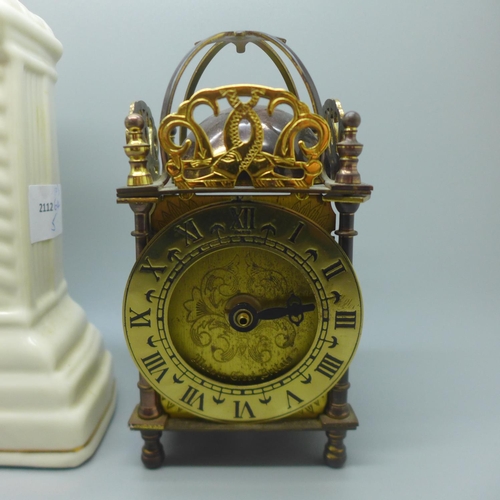 621 - A Belleek clock and one other clock, a/f