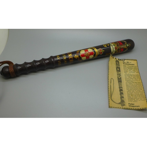 634 - A Lincolnshire Constabulary truncheon, commemorating The General Strike of 1926