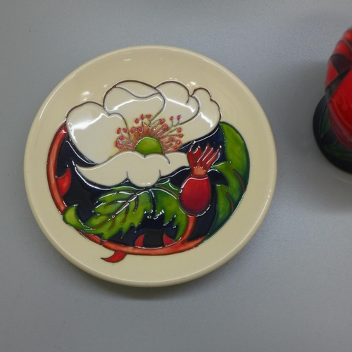 644 - A Moorcroft Red Rose vase and White Rose pin dish