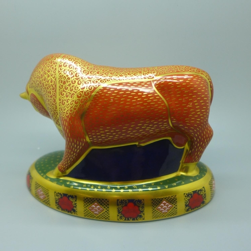 664 - A Royal Crown Derby paperweight - Harrods Bull, specially commissioned by Harrods, one of a limited ... 