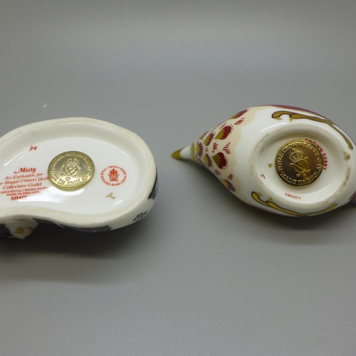 665 - Two Royal Crown Derby paperweights, Misty, made exclusively for Collectors Guild and one other with ... 