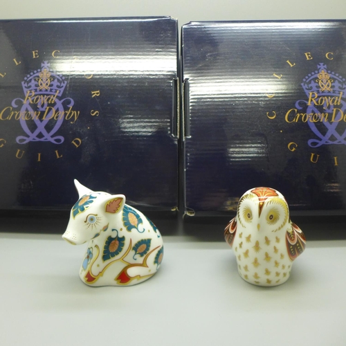 671 - Two Royal Crown Derby paperweights, Snuffle piglet and Short Eared Owlet, limited edition, Collector... 