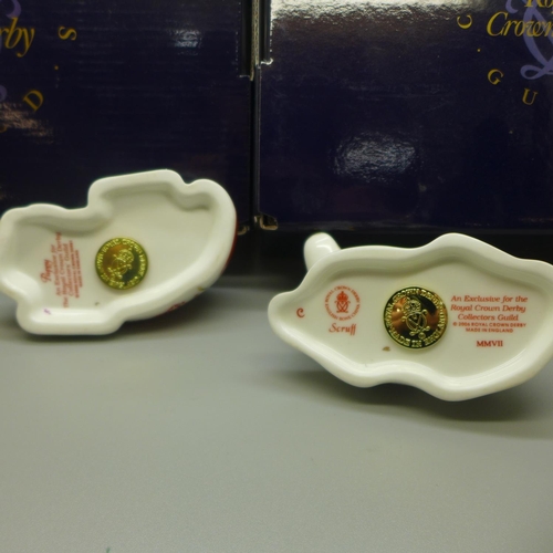 673 - Two Royal Crown Derby paperweights, Scruff and Puppy, both limited edition, Collectors Guild Members... 