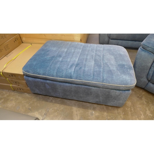 1543 - A Powell teal velvet fabric three seater, two seater sofa and footstool / seat