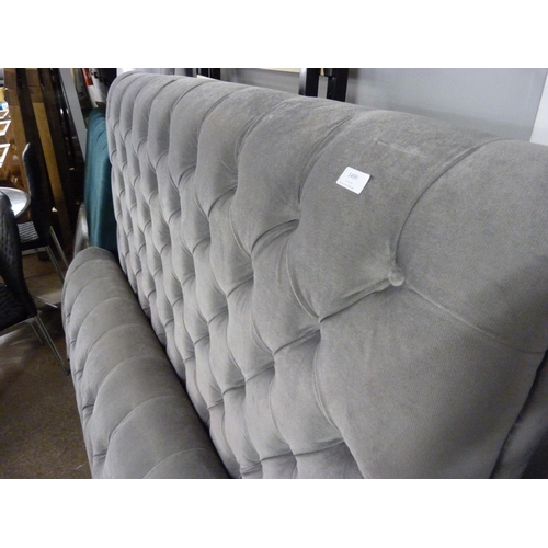 1727 - A grey upholstered kingsize button back bed frame (missing fixings )