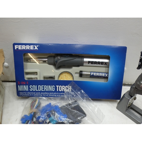 2036 - Ferrex mini soldering torch, digital wi-fi endoscope, drill bit sharpener, Parkside shrink tubing fo... 