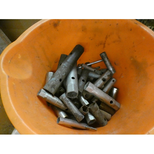 2045 - 3 Buckets of assorted hand tools: spanners, sockets, wrenches, etc.