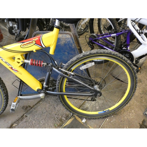 2064 - Yellow Raleigh Max aluminium full suspension MTB