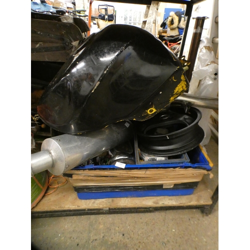 2082 - Approx. 80 motorbike spares/parts, inc. petrol tank cover, exhaust pipe, lights, etc.