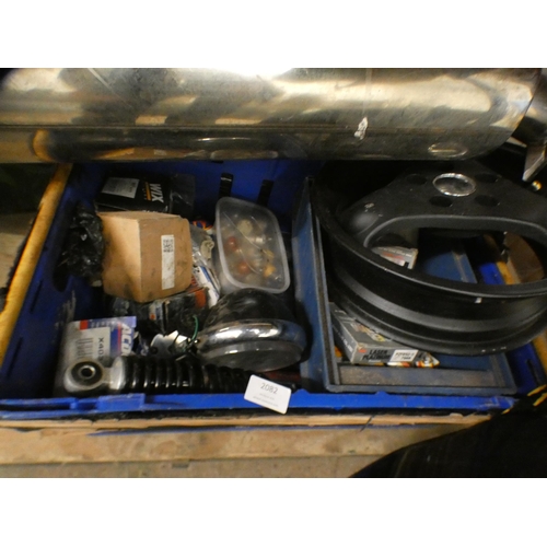 2082 - Approx. 80 motorbike spares/parts, inc. petrol tank cover, exhaust pipe, lights, etc.