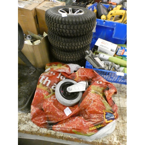 2110 - 4 Wheels/tyres & bag of trolley wheels