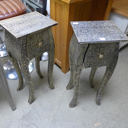 1766 - A pair of metal patterned bedside tables