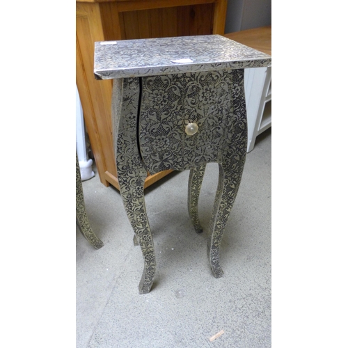 1766 - A pair of metal patterned bedside tables