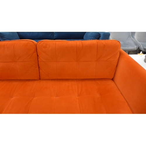 1301 - A designer orange velvet upholstered three seater sofa - Ex display