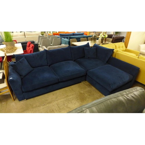 1308 - A designer dark blue upholstered corner sofa (ex-display)